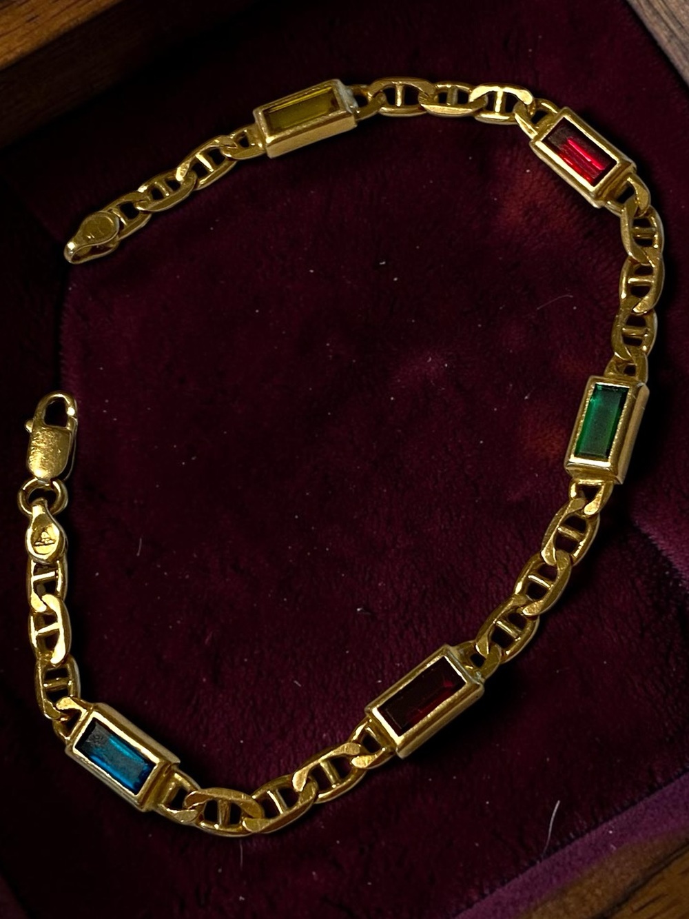 Estate 14K Italian Yellow Gold Multi-Color Gemstone Mariner Link 7.25” Bracelet! - Picture 14 of 16